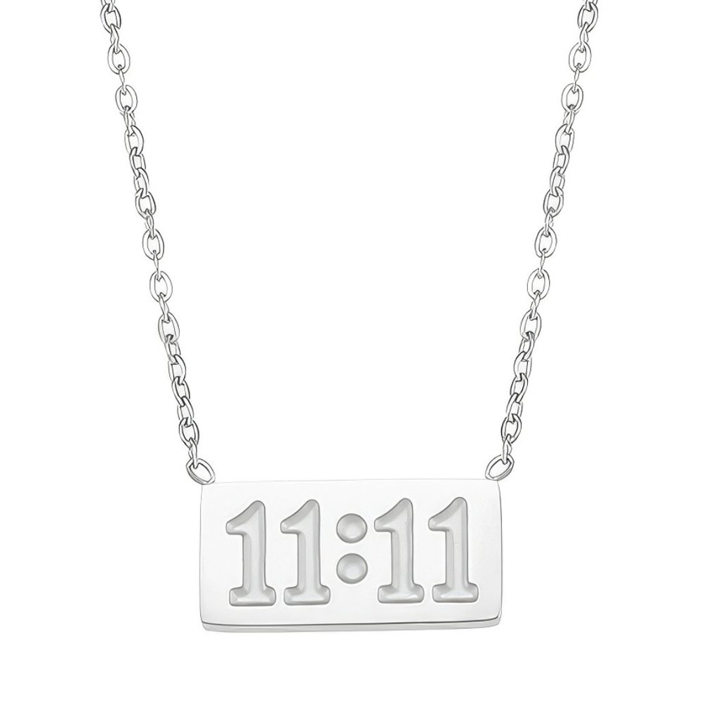 Silver 1111 Angel Number Pendant Necklace Stainless Steel - Picture 4 of 12